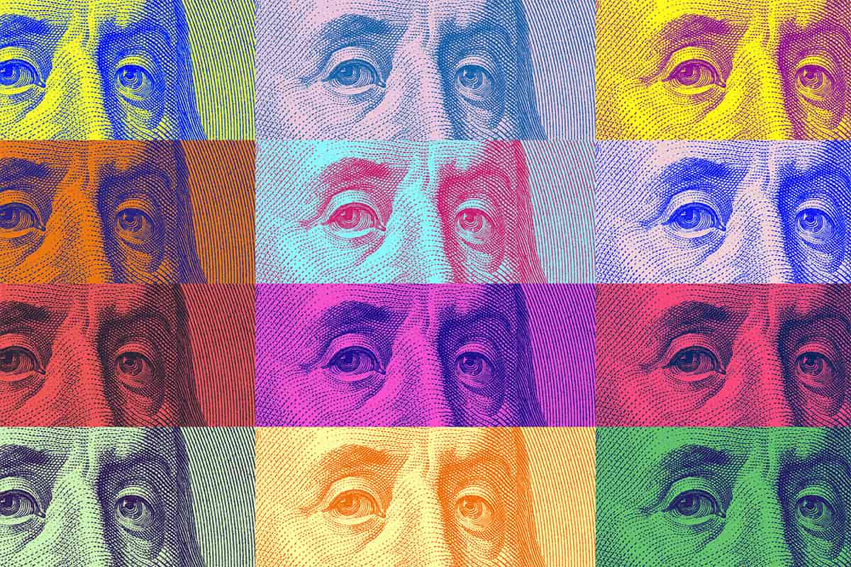Pop art illustration of president Washington's face representing the finances of having a prenup during a divorce