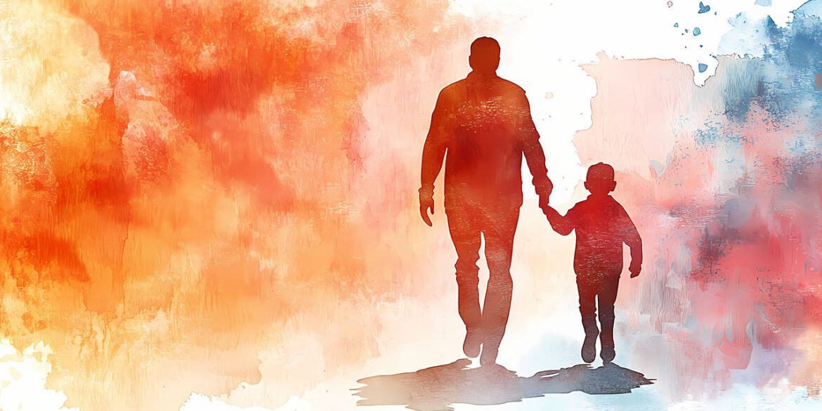 father and child walking