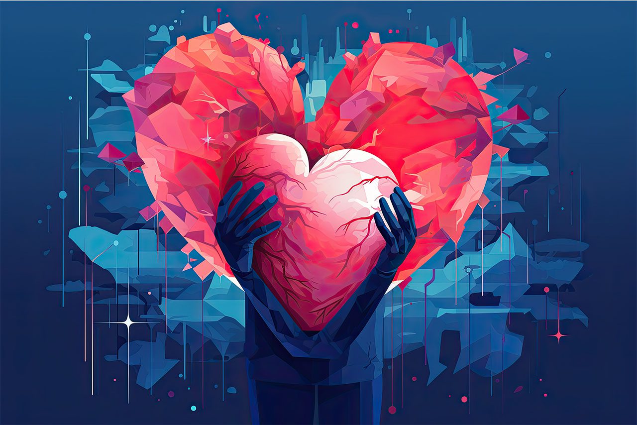 Hands holding a heart illustration