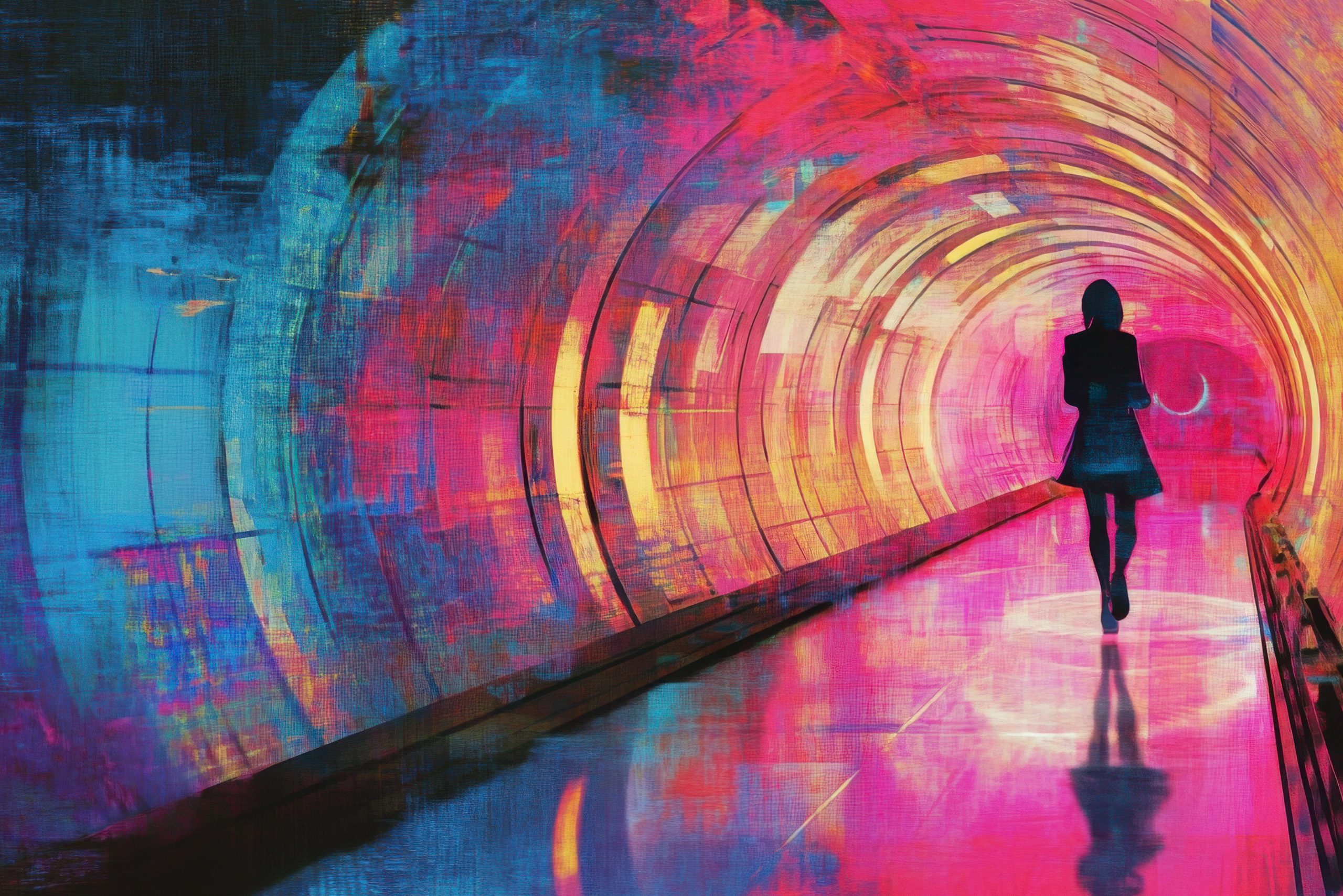 Person walking alone in a tunnel