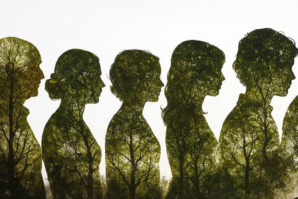 Family with a mixed family tree illustration