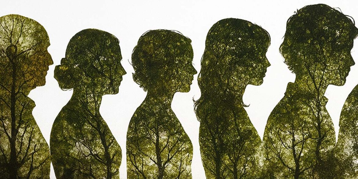 Family with a mixed family tree illustration