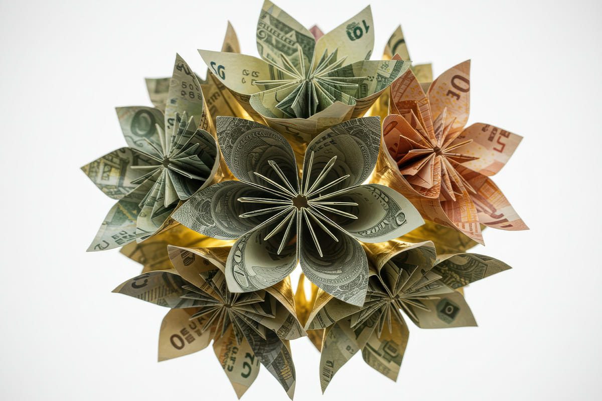 Flower sculpture made out of paper money
