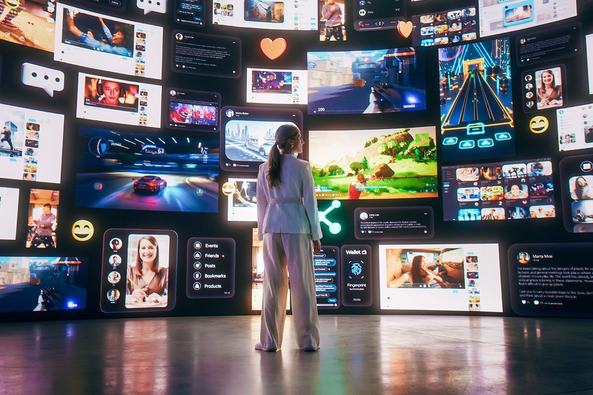 Influencer in front of screens